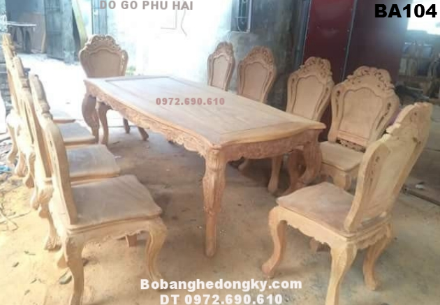Bộ Bàn Ăn Đẹp, Bàn Chữ Nhật Kiểu Louis BA104 ( Bán các loại bàn ăn đẹp, go gu, go huong, Bo ban ghe phong an, Bộ bàn ăn, Bộ bàn ghế phòng ăn, Bộ bàn ghế ăn chất liệu gỗ tự nhiên