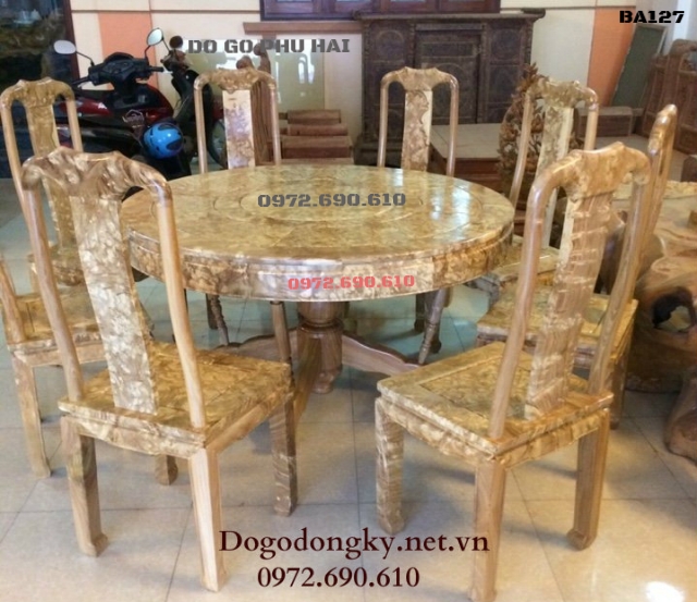 Bo ban an go nu nghien, Bộ Bàn Ăn Gỗ Nu Nghiến Bàn Tròn Đẹp Và Hiếm