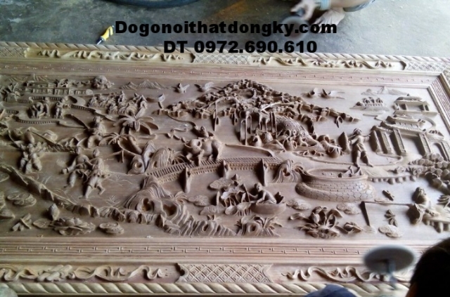 Tranh điêu khắc gỗ, Tranh quê hương thanh bình T23