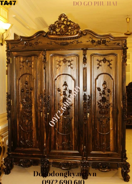 Tu de quan ao dep Tu de quan ao dep, TỦ QUẦN ÁO, Tủ Áo 3 Buồng 3 Cánh Gỗ Mun