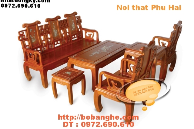 Bộ bàn ghế khảm ốc kiểu triện hạc gỗ Hương TH02