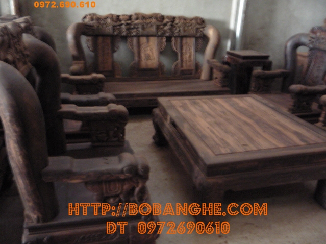 Bộ bàn ghế gỗ mun kiểu Quốc voi vai 16 QV09