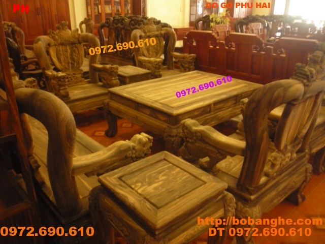Bộ bàn ghế gỗ mun Kiểu Rồng đỉnh vai 12 RD12