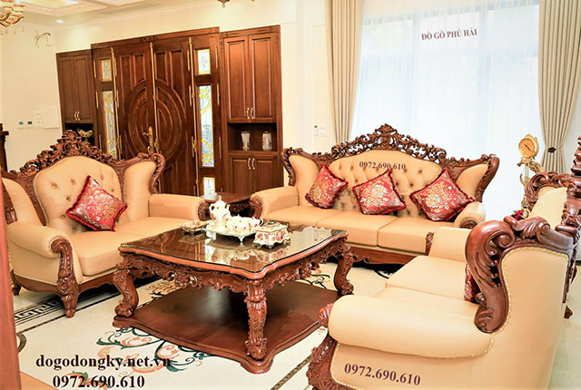 [NGẮM] mẫu sofa phòng khách gỗ hương đẹp mê hồn B657