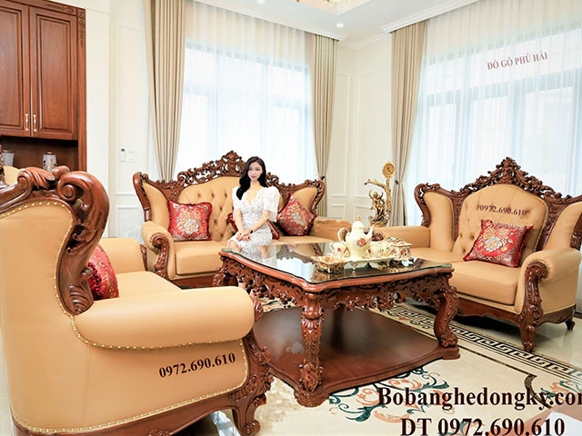 [NGẮM] mẫu sofa phòng khách gỗ hương đẹp mê hồn B657