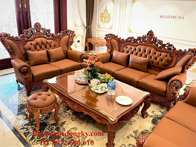 Đẹp, sang trọng cùng bộ bàn ghế sofa tân cổ điển gỗ Gõ Đỏ B658