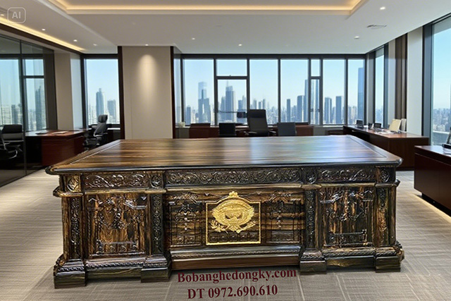 Bàn làm việc gỗ mun Đồ Gỗ Phú Hải - Tinh hoa chế tác Việt