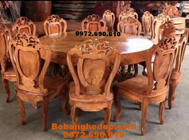 Bộ bàn ăn bàn tròn 10 ghế gỗ tự nhiên BA101