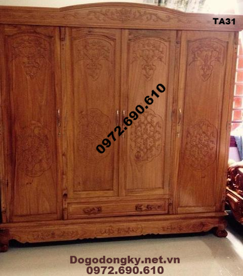 Mẫu Tủ Áo Gỗ Đẹp,Tủ Quần Áo 4 Cánh 3 Buồng
